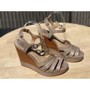 FRYE Corrina Stitch Tan Leather Wedge Heel Sandal Women’s Size 8.5